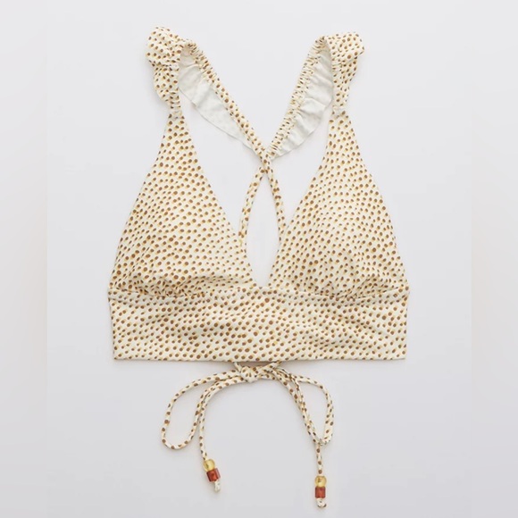 NWT Aerie Printed Ruffle Tie Longline Triangle Bikini Top - Picture 1 of 7